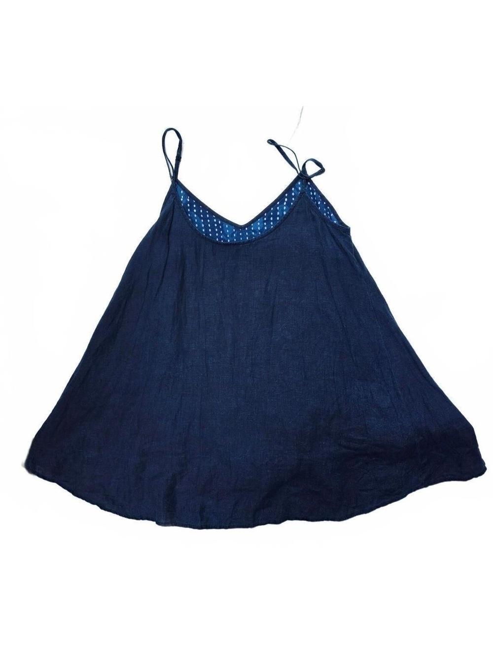 MAIWA Reversible Indigo Linen A=Line Swing Tank Top  Blue Block Print Boho Med